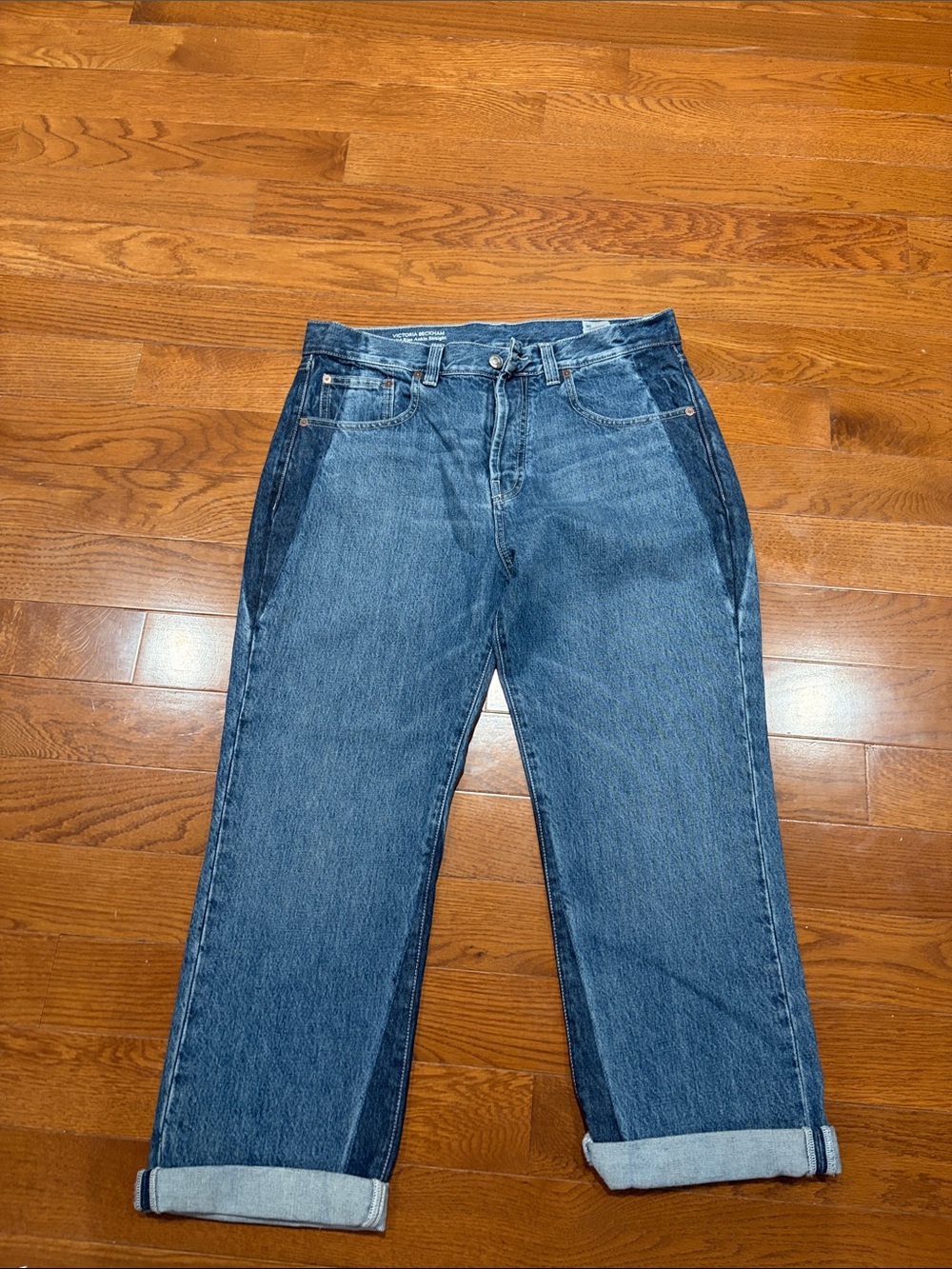 Victoria Beckham Two-Tone Indigo Cropped Jeans